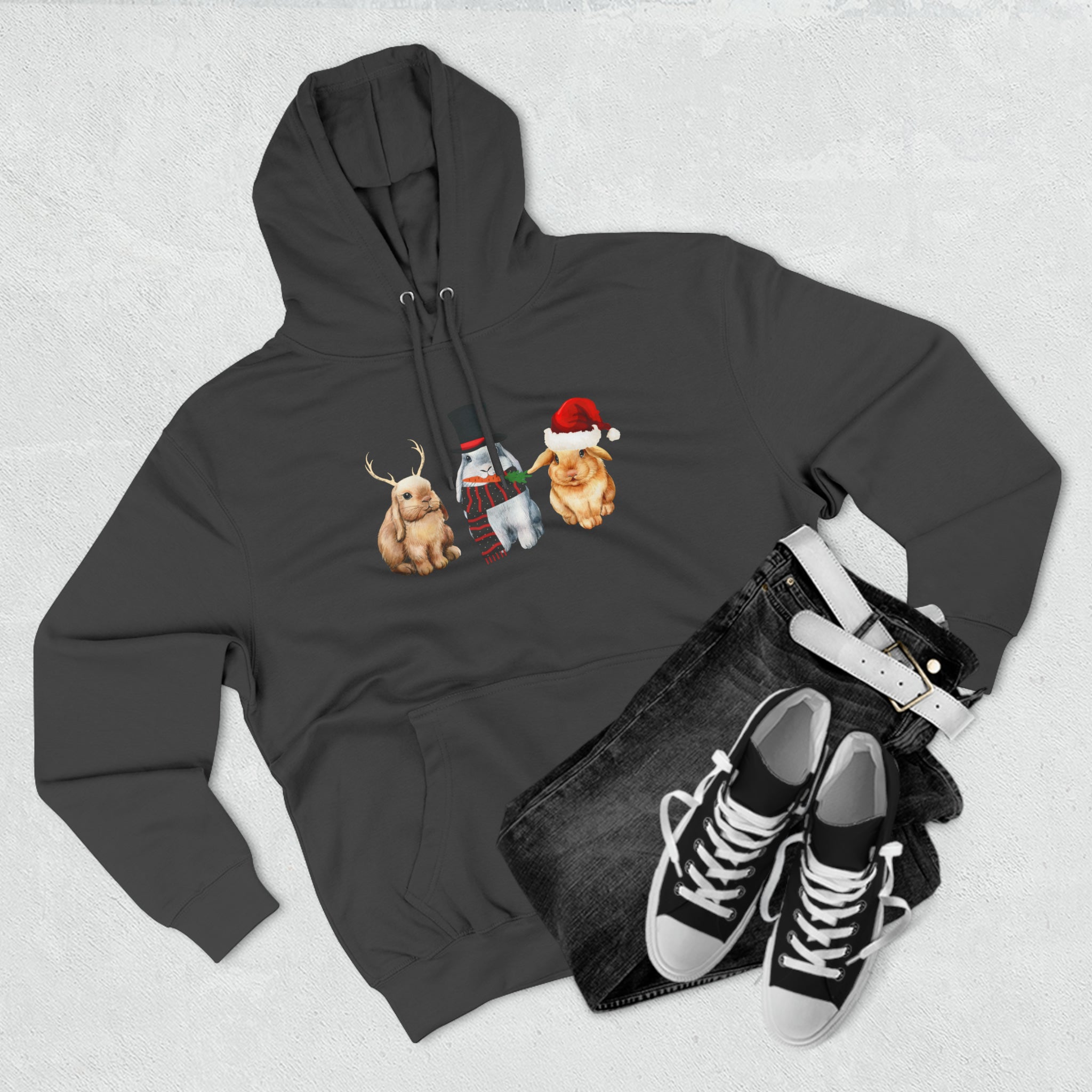 Christmas Bunny Trio Premium Pullover Hoodie