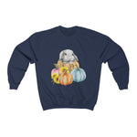 Load image into Gallery viewer, Watercolor Lop Bunny and Pumpkins Crewneck Sweatshirt
