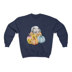 Watercolor Lop Bunny and Pumpkins Crewneck Sweatshirt