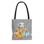 Load image into Gallery viewer, Watercolor Lop Bunny and Pumpkins Tote Bag
