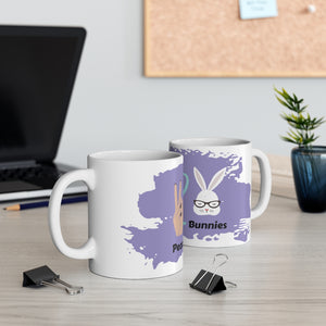Peace Love Bunnies Purple on White Ceramic Mug