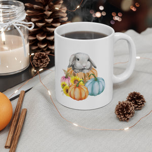 Watercolor Lop Bunny and Pumpkins Mug