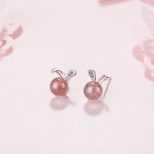 Strawberry Quartz Bunny Stud Earrings