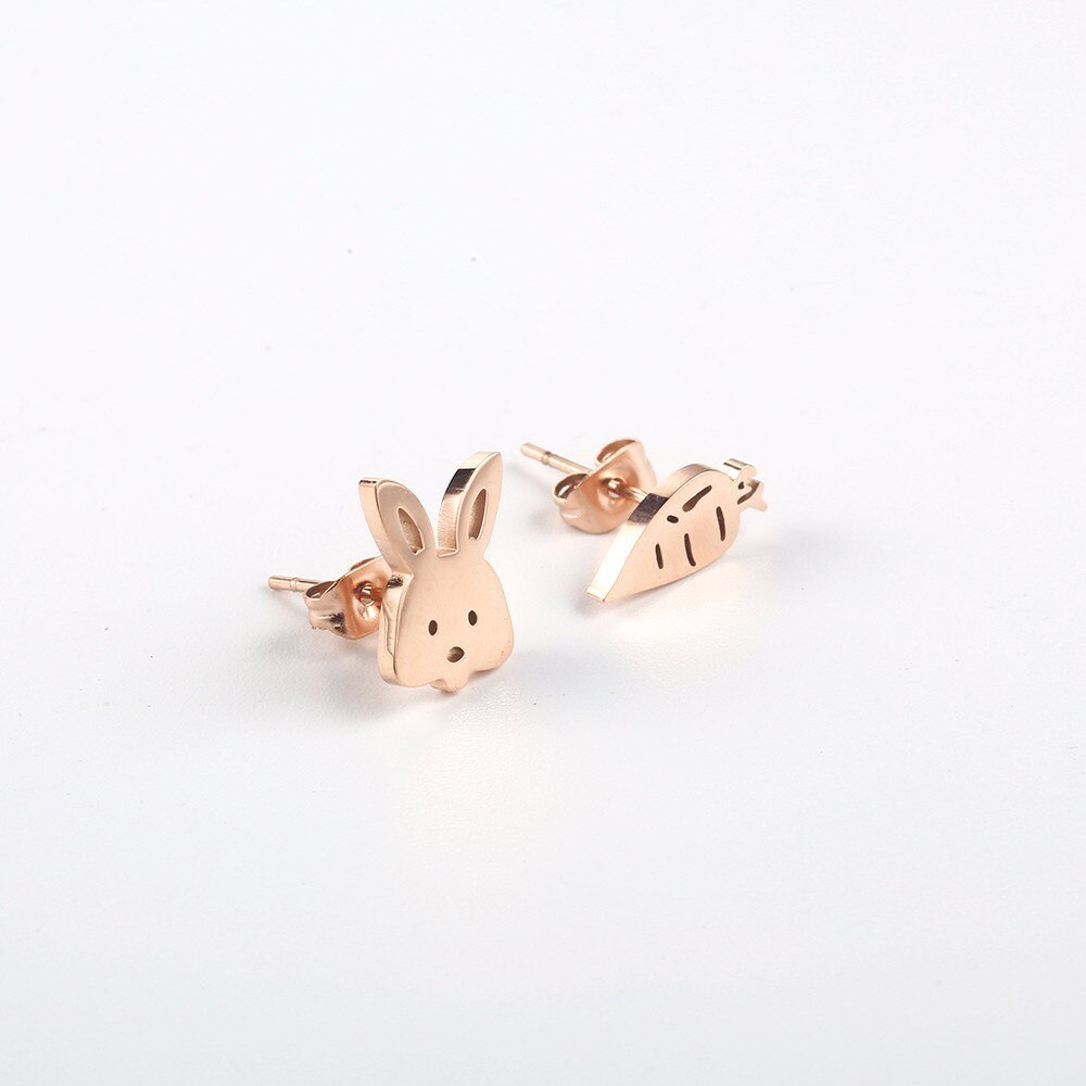 Asymmetric Carrot Rabbit Stud Earrings