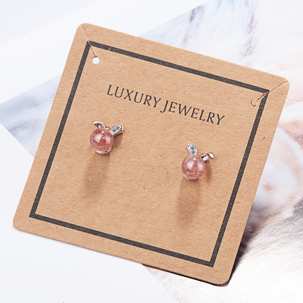 Strawberry Quartz Bunny Stud Earrings