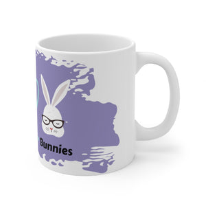 Peace Love Bunnies Purple on White Ceramic Mug
