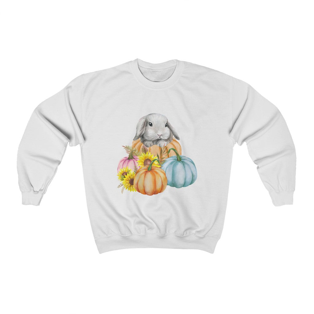 Watercolor Lop Bunny and Pumpkins Crewneck Sweatshirt