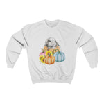 Load image into Gallery viewer, Watercolor Lop Bunny and Pumpkins Crewneck Sweatshirt
