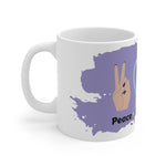 Load image into Gallery viewer, Peace Love Bunnies Purple on White Ceramic Mug
