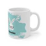 Load image into Gallery viewer, Peace Love Bunnies Teal on White Ceramic Mug 11oz

