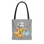 Load image into Gallery viewer, Watercolor Lop Bunny and Pumpkins Tote Bag
